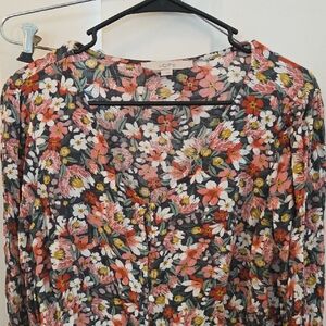 LOFT Multicolor Floral V-Neck Blouse